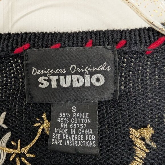 Ugly Christmas Cardigan Womens Size Small Black Embroidered North Pole Knit - Picture 5 of 10